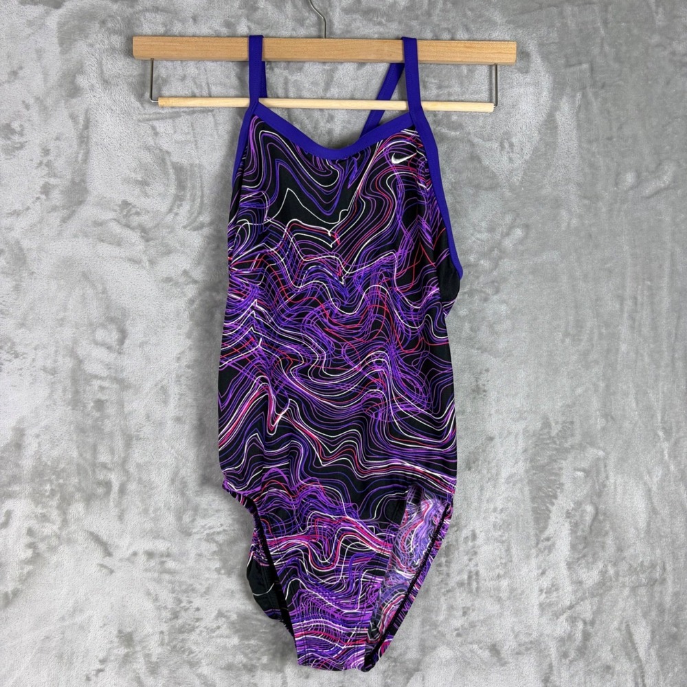 Nike Swimsuit Purple Womens Size 6 One Piece Abstract Swirl Athletic Swimwear